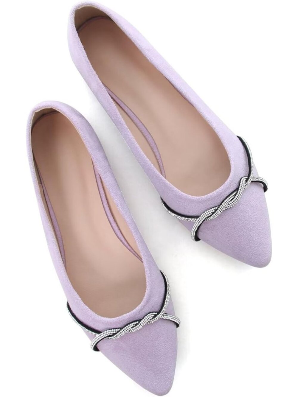 Women's F Light Purple Chain Ballet Flat Fashion Pointed Toe Slip On Dress Shoes